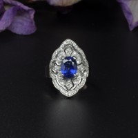 圖示-藍寶鑽石白K金戒指(Sapphire Ring)