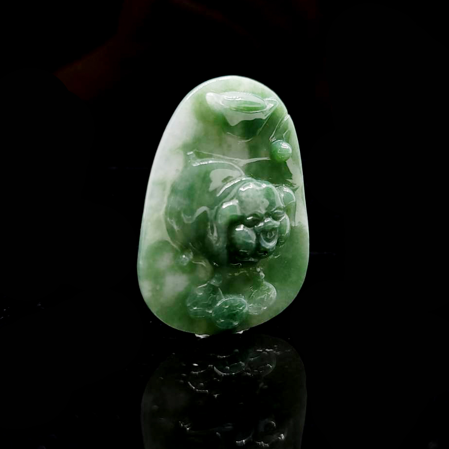 圖示-翡翠/豬事大吉冰種油青吊墜(Jadeite)