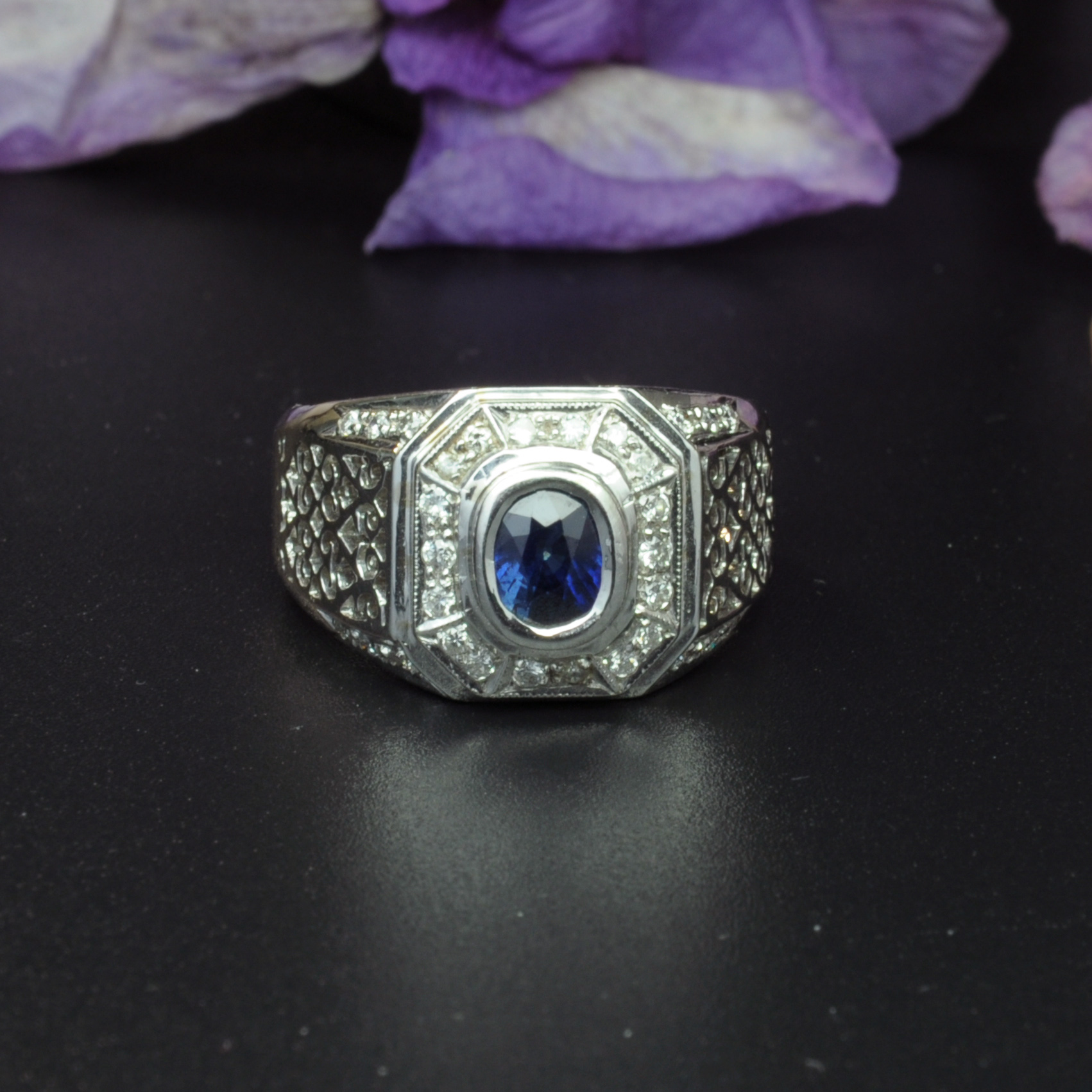 圖示-藍寶鑽石白K金戒指(Sapphire Ring)